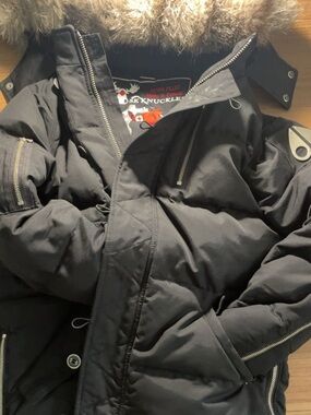 Moose Knuckles Men’s Black Down-Filled Parka with Fur Trim Hood
